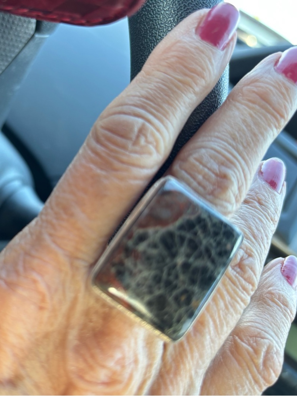 925 Sterling silver Gembone stone fossil ring size 6.5